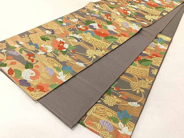 平和屋着物◎六通柄袋帯 花蝶唐草文 金糸 正絹 逸品 CABJ6318yk