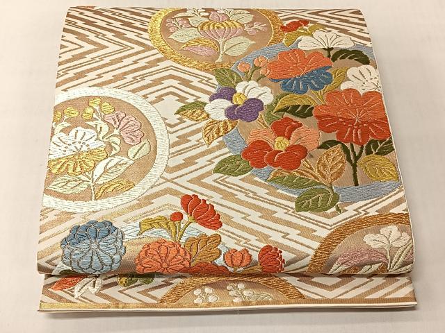平和屋着物◎六通柄袋帯 松風 松皮地丸文 金糸 正絹 逸品 CABJ6321yk