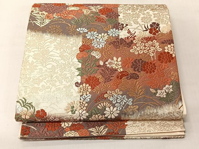 平和屋着物◎六通柄袋帯 唐織 花蝶文 金糸 正絹 逸品 CABJ6322yk