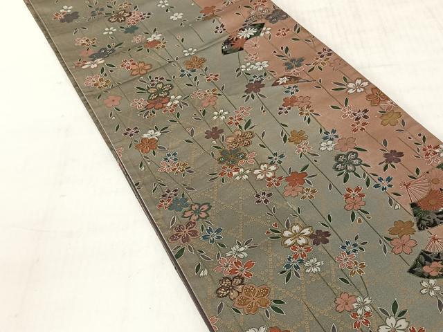 平和屋着物◎全通柄袋帯 扇面舞蝶文 金彩 正絹 逸品 CABJ6326yk