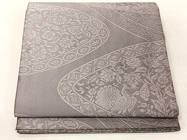 平和屋着物◎両面 全通柄 本袋帯 筑趣錦 孔雀花文 正絹 逸品 CABJ6333yk