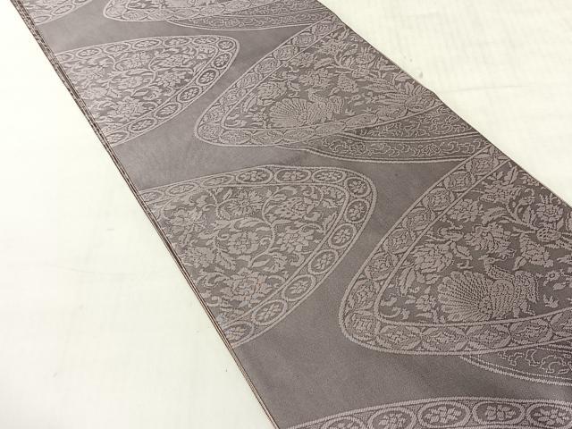 平和屋着物◎両面 全通柄 本袋帯 筑趣錦 孔雀花文 正絹 逸品 CABJ6333yk