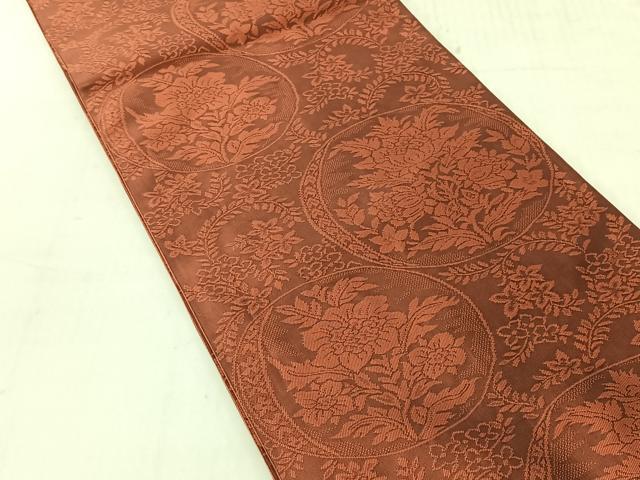 平和屋着物◎両面 全通柄 本袋帯 筑趣錦 草花丸文 正絹 逸品 CABJ6336yk