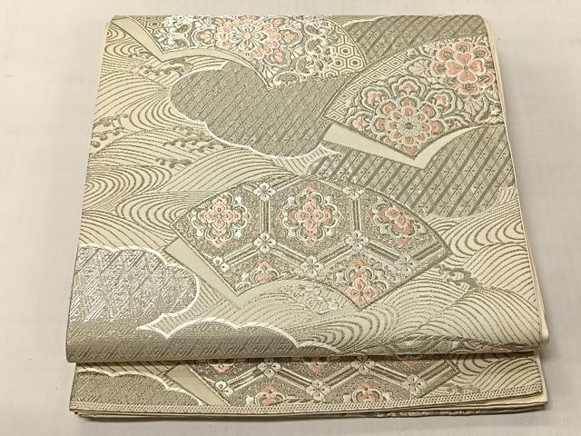 平和屋着物◎六通柄袋帯 唐織 地紙花文 九百錦 プラチナ箔 正絹 逸品 CABJ6338yk