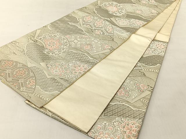 平和屋着物◎六通柄袋帯 唐織 地紙花文 九百錦 プラチナ箔 正絹 逸品 CABJ6338yk
