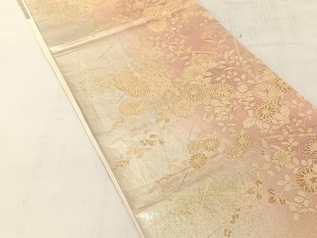 平和屋着物◎六通柄袋帯 蒔絵草花文 金糸 引箔 正絹 逸品 CABJ6352yk