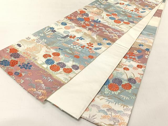 平和屋着物◎六通柄袋帯 唐織 雲重ね草花文 金糸 正絹 逸品 CABJ6354yk