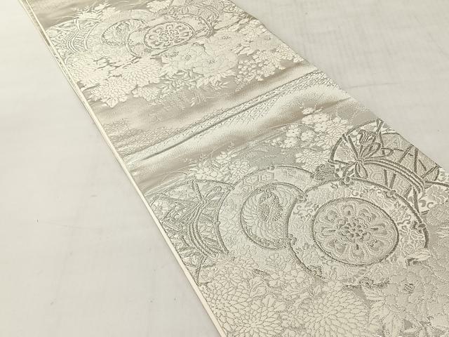 平和屋着物◎西陣 六通柄袋帯 美保姿 鼓花文 銀糸 証紙付き 正絹 逸品 未使用 CABJ6356yk