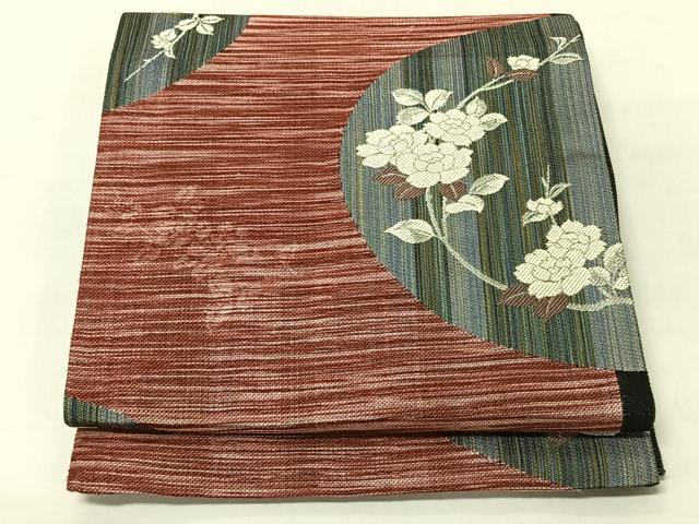 平和屋着物◎六通柄袋帯 枝花文 銀糸 正絹 逸品 CABJ6359yk