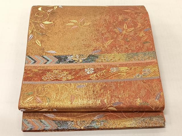 平和屋着物◎六通柄袋帯 飛鶴束ね文 金銀糸 正絹 逸品 CABJ6363yk