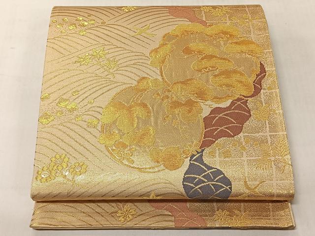 平和屋着物◎六通柄袋帯 浜松文 金糸 正絹 逸品 未使用 CABJ6366yk