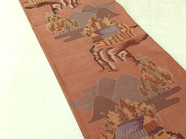 平和屋着物◎六通柄袋帯 大島紬 遠山風景文 藤村絹織物謹製 証紙付き 正絹 逸品 未使用 CABJ6371yk
