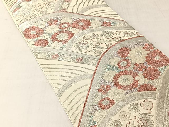 平和屋着物◎六通柄袋帯 宝尽し花文 銀糸 正絹 逸品 CABJ6377yk