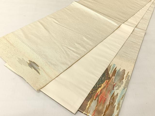 平和屋着物◎太鼓柄袋帯 螺鈿箔 雲重ね霞文 金銀彩 正絹 逸品 CABJ6378yk