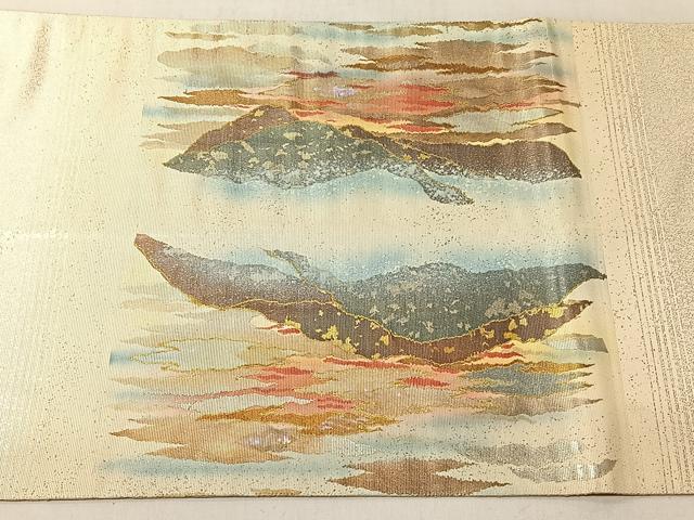 平和屋着物◎太鼓柄袋帯 螺鈿箔 雲重ね霞文 金銀彩 正絹 逸品 CABJ6378yk