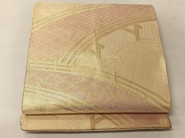 平和屋着物◎佐賀錦 本場筑前博多織 両面 六通柄袋帯 渡り橋吉祥文 丸正織物謹製 金糸 証紙付き 正絹 逸品 CABJ6379yk