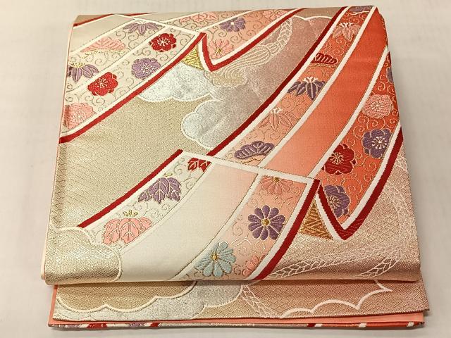 平和屋着物◎六通柄袋帯 唐織 瑞雲几帳花紋 金銀糸 正絹 逸品 CABJ6382yk