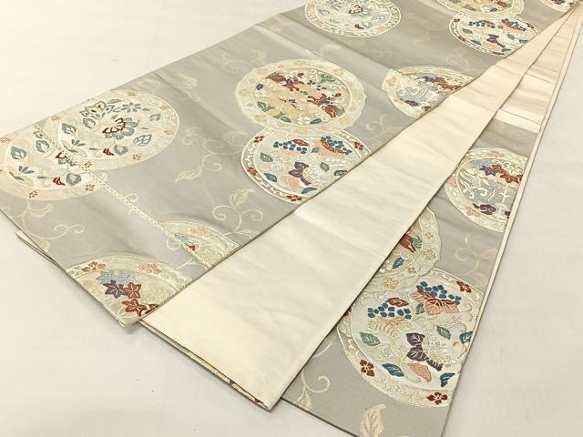 平和屋着物◎六通柄袋帯 唐織 狩猟鴛鴦花文 金銀糸 正絹 逸品 CABJ6388yk