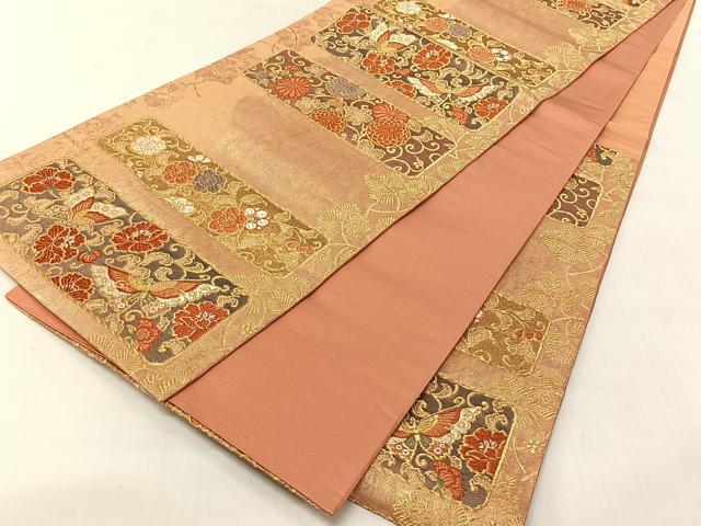 平和屋着物◎六通柄袋帯 明綴唐織 蒔絵花唐紋 金糸 正絹 逸品 CABJ6395yk