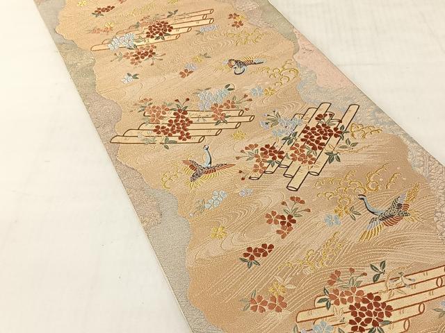 平和屋着物◎六通柄袋帯 唐織 流水花筏文 九百錦 金糸 正絹 逸品 CABJ6397yk