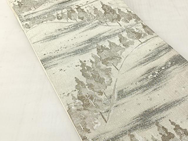 平和屋着物◎六通柄袋帯 綴れ 遠山草木文 銀糸 正絹 逸品 未使用 CABJ6398yk