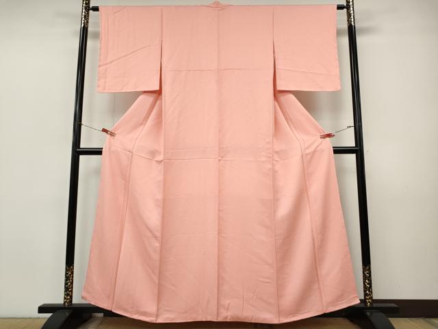 平和屋着物●上質な色無地 霞地紋 珊瑚色 正絹 逸品 未使用 CABJ6405ut