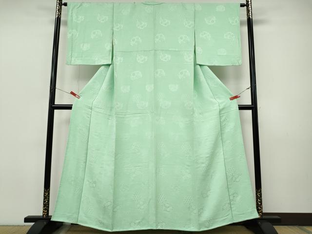 平和屋着物●上質な色無地 流水雪輪花地紋 薄萌葱色 正絹 逸品 CABJ6409ut