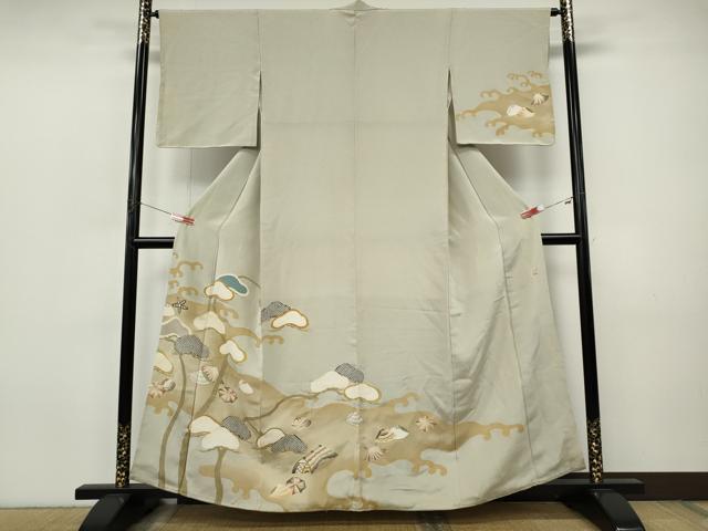 平和屋着物●人間国宝 五代 田畑喜八 訪問着 駒刺繍 立波貝松文 金彩 正絹 逸品 CABJ6413ut