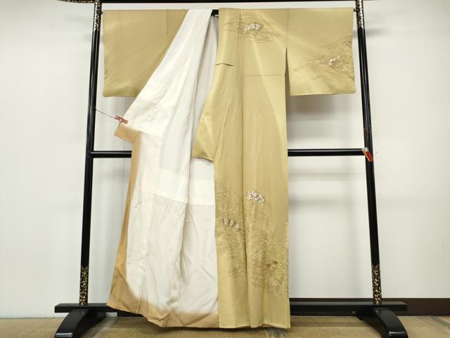 平和屋着物●訪問着 総刺繍 立波扇花文 金糸 正絹 逸品 CABJ6417ut
