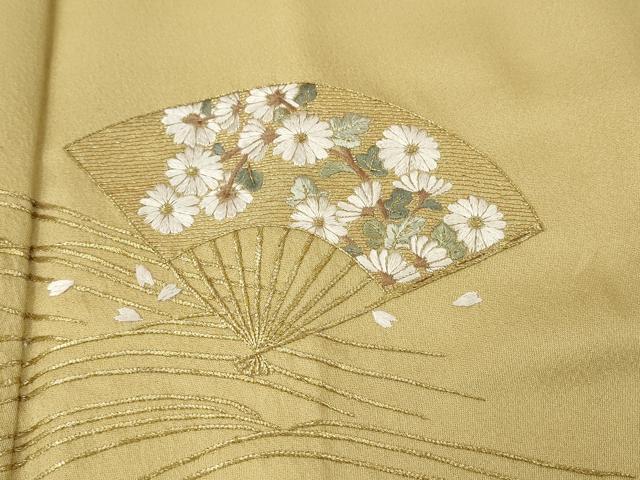 平和屋着物●訪問着 総刺繍 立波扇花文 金糸 正絹 逸品 CABJ6417ut