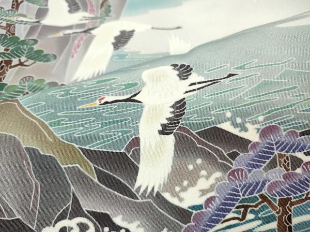 平和屋着物●豪華色留袖 友禅 作家物 人物船飛鶴松文 暈し染め 正絹 逸品 未使用 CABJ6422ut