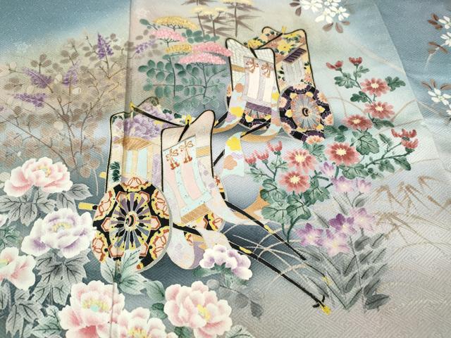 平和屋着物●訪問着 作家物 手描き 御所車草花文 暈し染め 金彩 正絹 逸品 CABJ6423ut