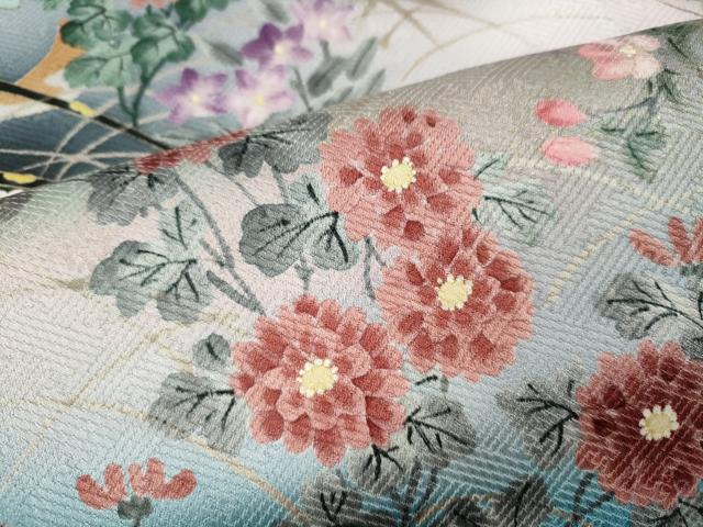 平和屋着物●訪問着 作家物 手描き 御所車草花文 暈し染め 金彩 正絹 逸品 CABJ6423ut