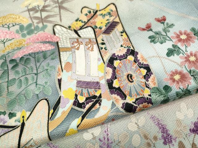 平和屋着物●訪問着 作家物 手描き 御所車草花文 暈し染め 金彩 正絹 逸品 CABJ6423ut
