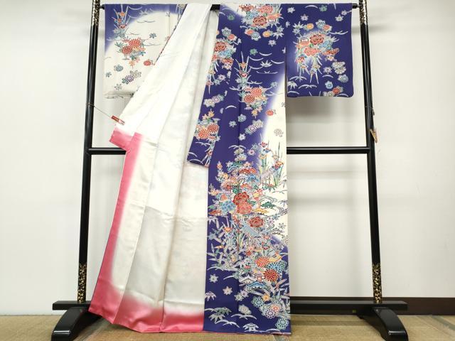 平和屋着物●訪問着 型染め 風景草花文 暈し染め 正絹 逸品 CABJ6426ut