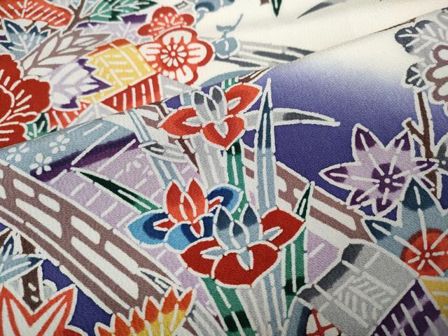 平和屋着物●訪問着 型染め 風景草花文 暈し染め 正絹 逸品 CABJ6426ut