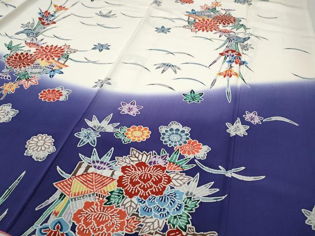 平和屋着物●訪問着 型染め 風景草花文 暈し染め 正絹 逸品 CABJ6426ut