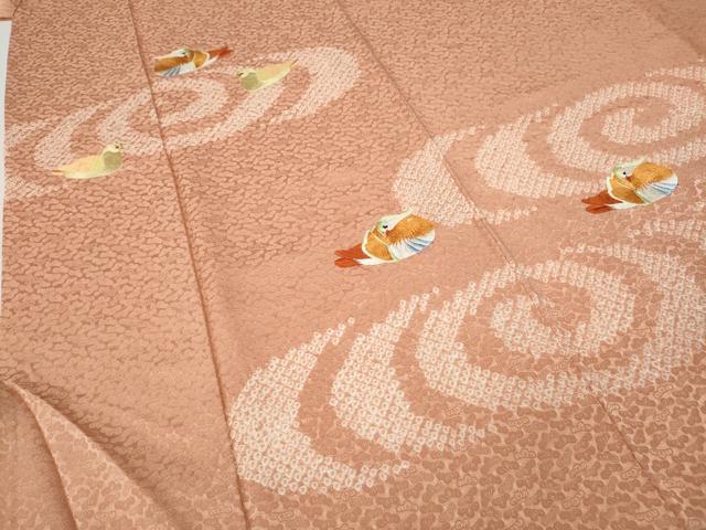 平和屋着物●訪問着 絞り 刺繍 流水鴛鴦文 正絹 逸品 CABJ6428ut