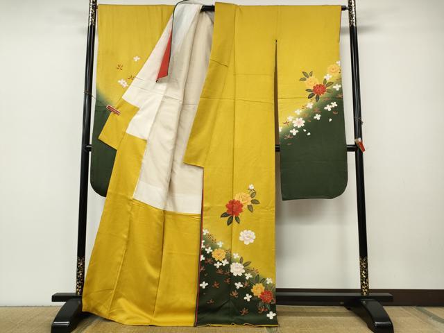 平和屋着物●豪華振袖 駒刺繍 舞花文 暈し染め 金彩 十二単風 正絹 逸品 CABJ6431ut