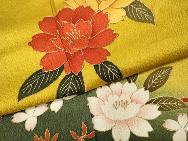 平和屋着物●豪華振袖 駒刺繍 舞花文 暈し染め 金彩 十二単風 正絹 逸品 CABJ6431ut