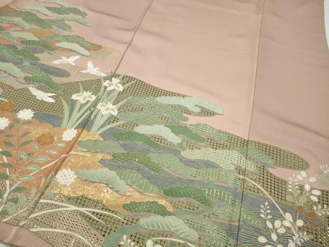 平和屋着物●中国三大刺繍 スワトウ刺繍 色留袖 草花文 金彩 正絹 逸品 CABJ6435ut