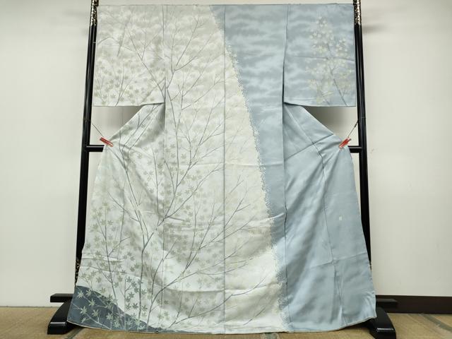 平和屋着物●訪問着 作家物 枝葉文 銀彩 仮絵羽 正絹 逸品 未使用 CABJ6437ut
