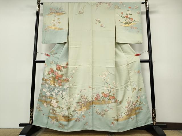 平和屋着物●訪問着 駒刺繍 草花文 暈し染め 金彩 正絹 逸品 CABJ6440ut