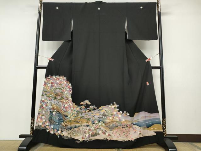 平和屋着物●豪華黒留袖 友禅 作家物 風景草花文 正絹 逸品 CABJ6441ut