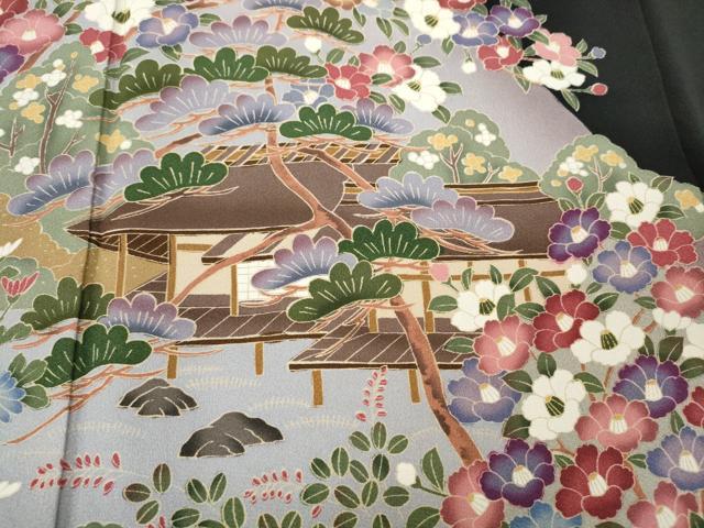 平和屋着物●豪華黒留袖 友禅 作家物 風景草花文 正絹 逸品 CABJ6441ut