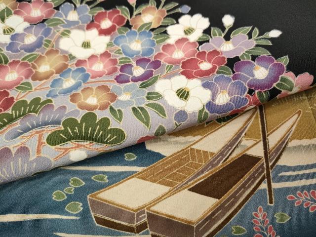 平和屋着物●豪華黒留袖 友禅 作家物 風景草花文 正絹 逸品 CABJ6441ut