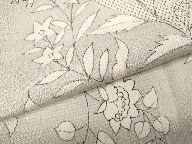 平和屋着物●訪問着 本塩沢 枝花文 正絹 逸品 CABJ6448ut