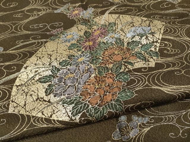 平和屋着物●訪問着 流水地紙花文 金銀彩 正絹 逸品 CABJ6454ut