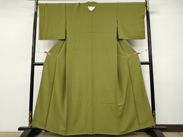 平和屋着物●上質な色無地 鶯色 正絹 逸品 未使用 CABJ6458ut