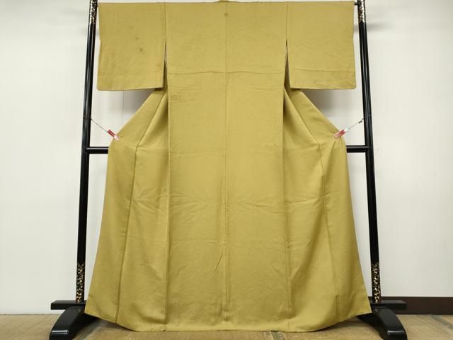 平和屋着物●上質な色無地 草花地紋 芥子色 正絹 逸品 CABJ6459ut